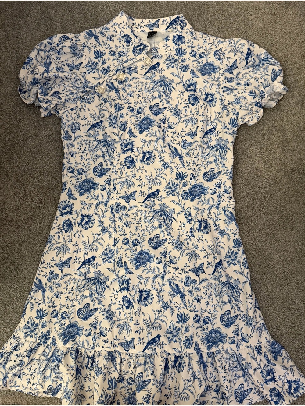 SHEIN White Mini Dress with Blue Floral Print